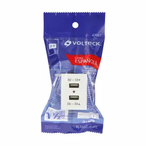 47057 / C2USB-EB Volteck Toma con 2 puertos USB, 1.5 módulos, línea Española, blanco