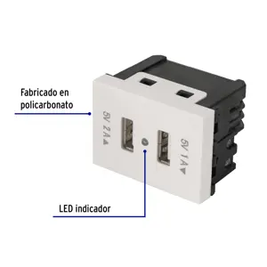Volteck Toma con 2 puertos USB, 1.5 módulos, línea Española, blanco