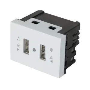 47057 / C2USB-EB Volteck Toma con 2 puertos USB, 1.5 módulos, línea Española, blanco