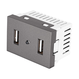 Volteck Toma 2 puertos USB acero inox de 1.5 módulos, línea Lisboa