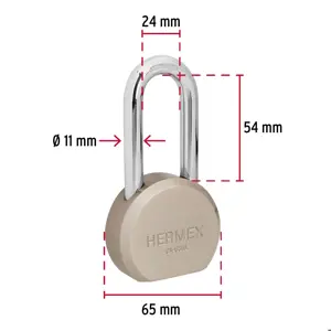 Hermex Candado redondo, 65mm, gancho largo, llave de puntos,blister