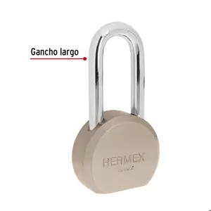 Hermex Candado redondo, 65mm, gancho largo, llave tetra, blister