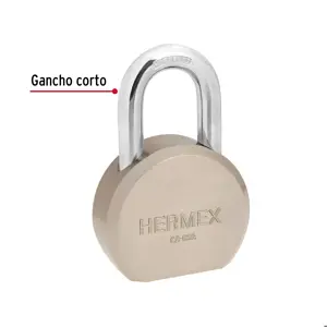 Hermex Candado redondo, 65mm, gancho corto, llave de puntos,blister