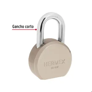 Hermex Candado redondo, 65mm, gancho corto, llave tetra, blister