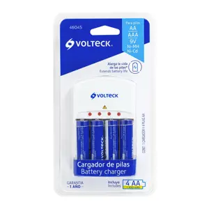 Cargador de pilas, AA, AAA y 9V, incluye 4 pilas AA, Volteck