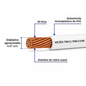 Rollo de 100 m de cable THHW-LS 10 AWG blanco, Volteck