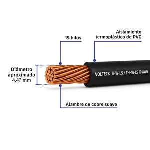 Rollo de 100 m de cable THHW-LS 10 AWG negro, Volteck