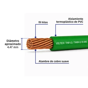Rollo de 100 m de cable THHW-LS 10 AWG verde, Volteck