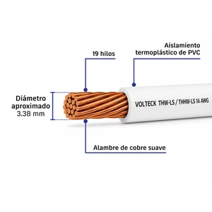 Volteck Metro de cable THHW-LS 14 AWG blanco en carrete de 500 m