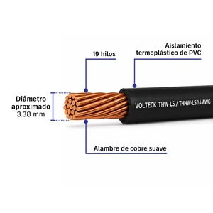 Carrete con 25 m de cable THHW-LS 14 AWG negro, Volteck