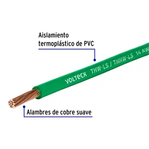 Volteck Metro de cable THHW-LS 14 AWG verde en carrete de 500 m