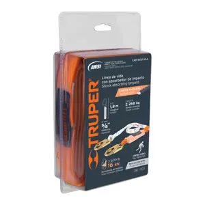 10763 / CAB-5431-18-A Truper Línea de vida 1.8m cuerda políéster, absorbedor impacto,ANSI