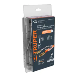 Truper Línea de vida 1.8 m cable de acero, absorbedor impacto, ANSI