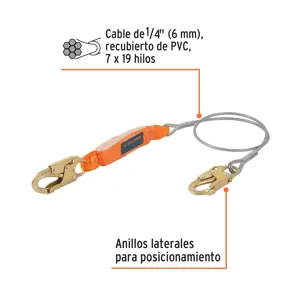 Truper Línea de vida 1.8 m cable de acero, absorbedor impacto, ANSI