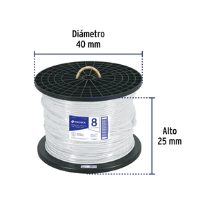 Volteck Metro de cable THHW-LS 8 AWG blanco en carrete de 500 m