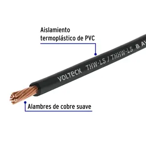 Rollo de 100 m de cable THHW-LS 8 AWG negro, Volteck