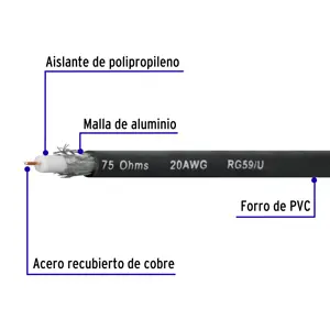 Metro de cable coaxial RG59 en carrete de 305 m, Volteck
