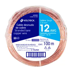 Volteck Metro de cable desnudo de cobre calibre 12 AWG, rollo 100 m
