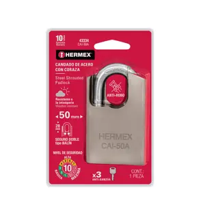 Hermex Candado de acero, máxima seguridad, 50mm, llave anti-ganzúa