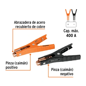 Blíster con 2 caimanes para cables pasa corriente, Truper