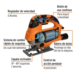 Truper Sierra caladora 750 W 5.9 A velocidad variable, profesional