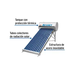 Calentador solar de agua 10 tubos, 130L, 3 personas, Foset