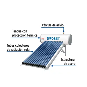 Calentador solar HeatPipe, 12 tubos, 150L, 4 personas, Foset