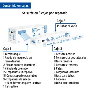 Calentador solar de agua, 15 tubos, 195L, 5 personas, Foset
