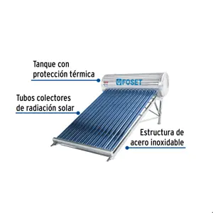 Calentador solar de agua, 15 tubos, 195L, 5 personas, Foset