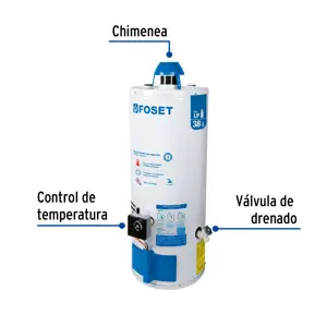 Calentador de depósito, 38L, 1 servicio, gas LP, Foset