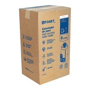 Calentador de paso, rápida recup, 6L, 1 serv, gas LP, Foset