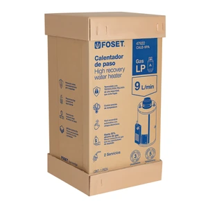 Calentador de paso, rápida recup, 9L, 2 serv, gas LP, Foset