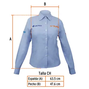 Camisa manga larga para mujer, azul, CH, Truper