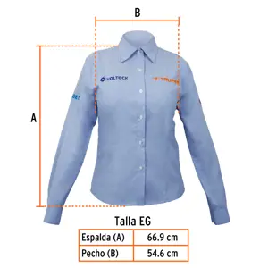 Camisa manga larga para mujer, azul, EG, Truper