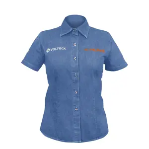61101 / CAM-MEZ-DCS Camisa de mezclilla manga corta para mujer, CH, Truper
