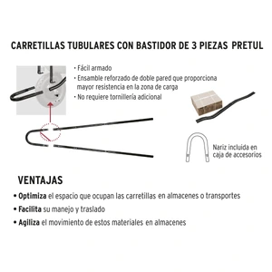 Carretilla 3.5 ft3 roja,angosta,neumática, tubular, PRETUL