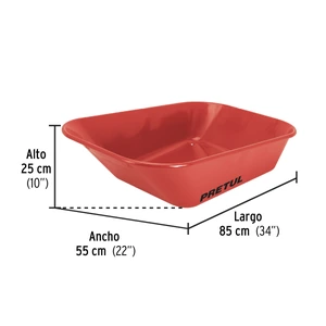 Carretilla 3.5 ft3 roja,angosta,neumática, tubular, PRETUL