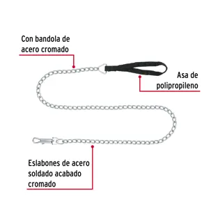 Correa de 1.2 m de paseo para perro, eslabón 3 mm, Fiero