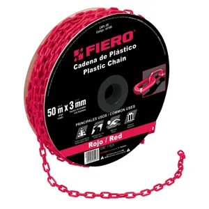 Fiero Metro de cadena de 3 mm de plástico roja, carrete de 50 m
