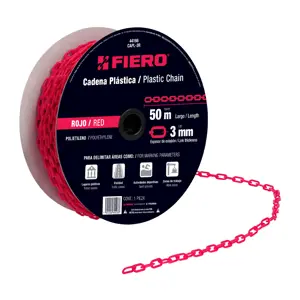 Fiero Metro de cadena de 3 mm de plástico roja, carrete de 50 m