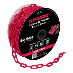 Fiero Metro de cadena de 5 mm de plástico roja, carrete de 25 m