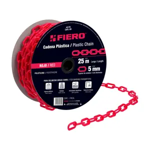 Fiero Metro de cadena de 5 mm de plástico roja, carrete de 25 m