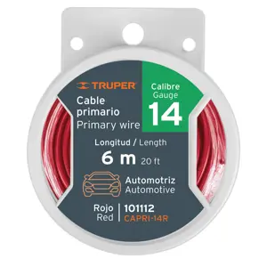 Carrete con 6 m de cable primario rojo calibre 14, Truper