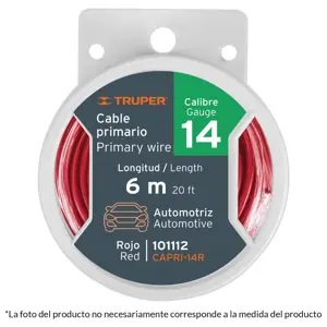 Carrete con 9 m de cable primario rojo calibre 16, Truper