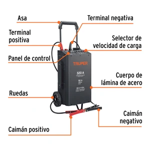 Cargador de baterías 50A, arrancador de 500A, 12V/24V
