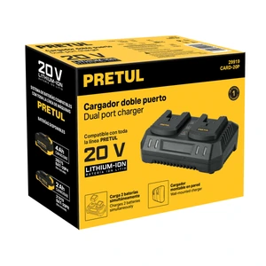 Cargador dual de baterías de ion litio 20V, PRETUL