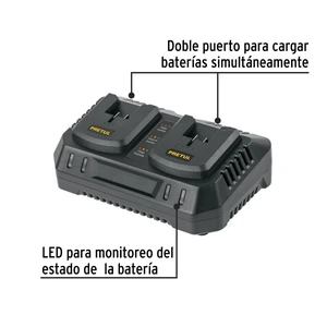 Cargador dual de baterías de ion litio 20V, PRETUL