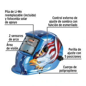 Careta electrónica p/soldar, águila, sombra 9 a 13, PRETUL