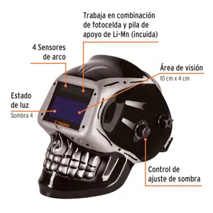 Truper Careta electrónica p/soldar, panel digital, calavera, 9 a 13