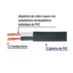 Volteck Metro de cable uso extra rudo 2 x 10 AWG en rollo de 100 m